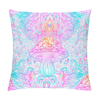Personality  Magic Mushrooms. Psychedelic Hallucination. Vibrant Vector Illustration. 60s Style Colorful Art. Pillow Covers