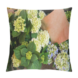 Personality  Close Up View Of Hortensia Flowers With Green Leaves  Pillow Covers