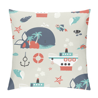 Personality  Seamless Vector Background With Sea Objects Pillow Covers