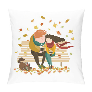 Personality  Couple Sitting On Bench And Drink Coffee Pillow Covers