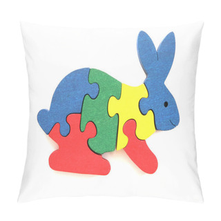 Personality  Colorful Wooden Puzzle In Shape Of Rabbit On White Background Pillow Covers