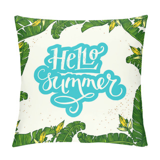 Personality  Inscription Hello Summer With Palm Leaves Pillow Covers