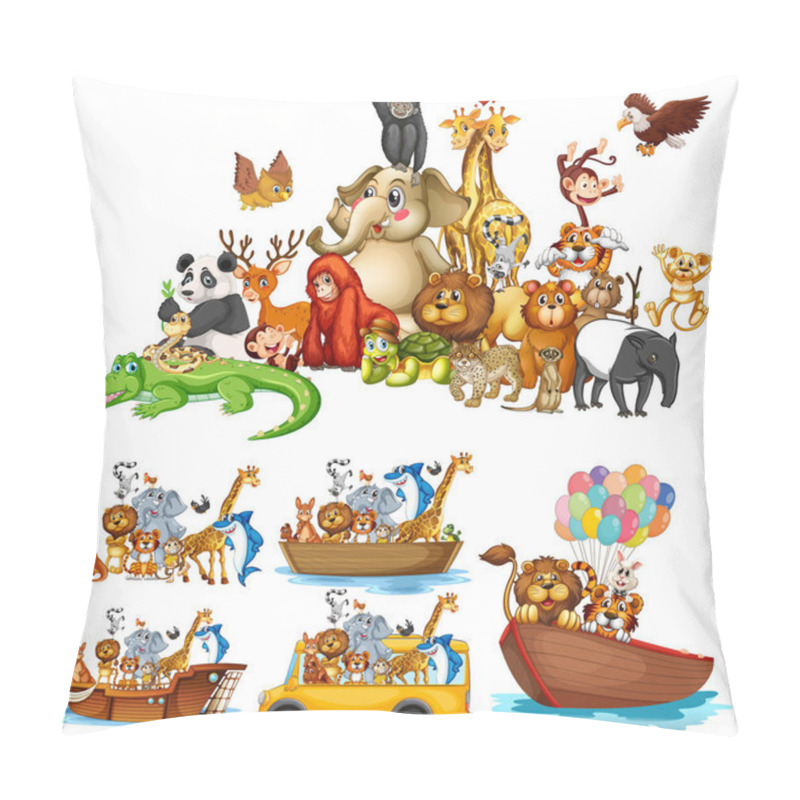 Personality  Many animals on white background pillow covers