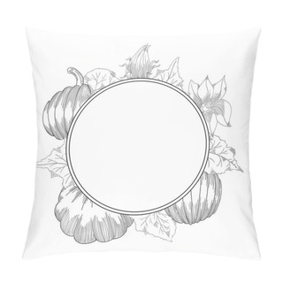 Personality  Pumpkin Wreath Vector Drawing Set. Isolated Hand Drawn Object With Sliced And Leaves. Pillow Covers