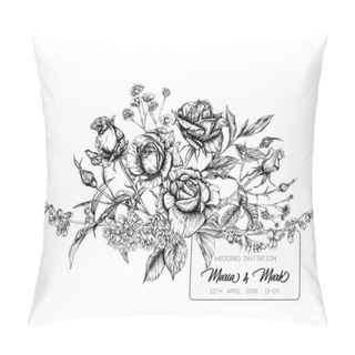 Personality  Wedding Invitation With Roses And Spring Flowers. Pillow Covers