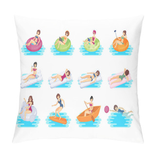 Personality  Young Woman Swiming In The Pool Set Pillow Covers