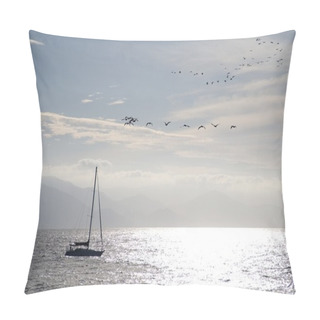 Personality  Sailboat With Birds Flying Overhead Pillow Covers
