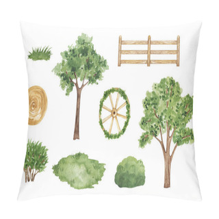Personality  Country Rural Landscape Clip Art Watercolor, Garden Set Pillow Covers