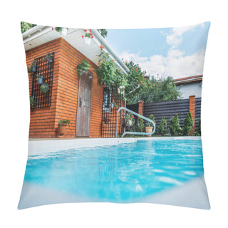 Personality  Selective Focus Of Swimming Pool On Country House Yard Pillow Covers
