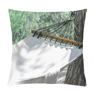 Personality  Hammock Hanging On A Pine Trunk In Summer Forest. Landscape Background Pillow Covers