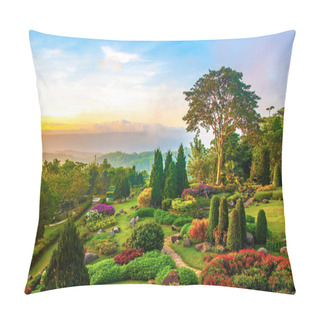 Personality  Beautiful Garden Of Colorful Flowers On Hill Pillow Covers