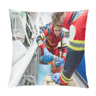 Personality  Paramedics In Latex Gloves Doing Cardiopulmonary Resuscitation Pillow Covers