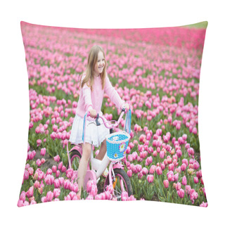 Personality  Child On Bike In Tulip Field. Bicycle In Holland. Pillow Covers