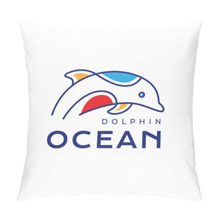Personality  Dolphin Ocean Jump Line Style Colorful Abstract Modern Minimal Logo Design Vector Illustration Pillow Covers