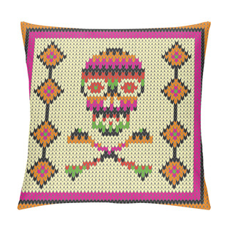 Personality  Pattern With Skull And Ethnic Mexican Elements. Day Of The Dead, A Traditional Holiday In Mexico. For Postcard Or Celebration Design. Traditional Latin American Patterns And Ornaments, Colorful Pillow Covers