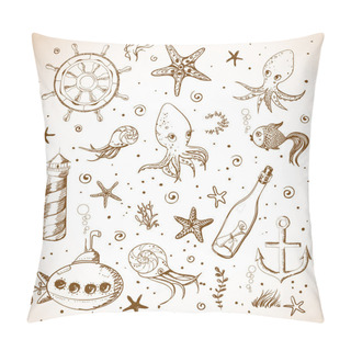 Personality  Set Of Sea Sketch Objects Pillow Covers