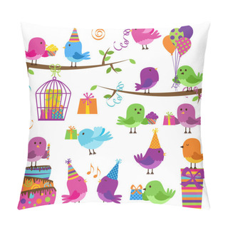 Personality  Vector Set Of Cute Party Themed Birds Pillow Covers