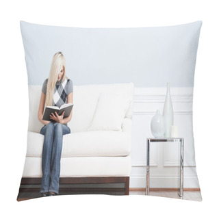Personality  Woman Sitting On Couch And Reading Book Pillow Covers