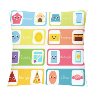 Personality  Set Of Flashcards Wtih Forms And Objects. Geometric Shapes For Kids. Educational Material For Children, Kids, Toddlers. Pillow Covers