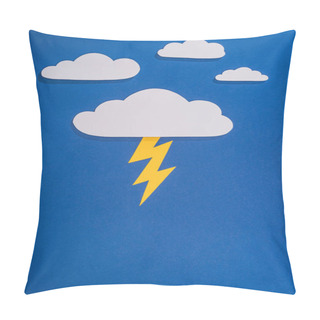 Personality  Top View Of White Paper Cut Clouds With Lighting On Blue Background Pillow Covers