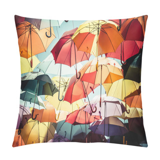 Personality  Background Colorful Umbrella Street Decoration. Pillow Covers