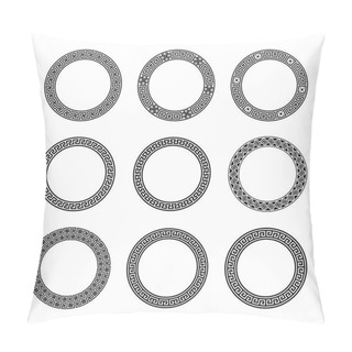 Personality  Ethnic Set Collection. Antique Borders In Black Color On The White Background. Greek Round Frames Pillow Covers