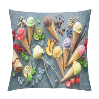 Personality  Various Varieties Of Ice Cream In Cones  Pillow Covers