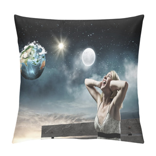 Personality  Young Woman  Closing Ears With Palms And Screaming Pillow Covers