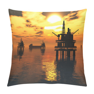 Personality  Oil Field Pumps Silhouettes In The Sunset 3D Render Pillow Covers