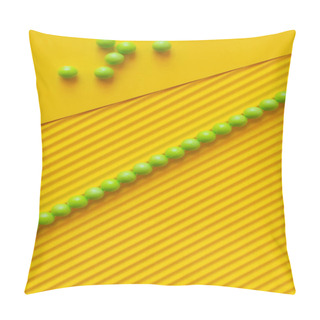 Personality  Top View Of Line And Scattering Of Green Balls On Textured Yellow Background Pillow Covers