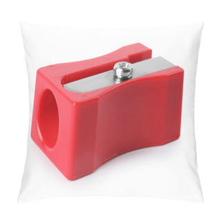 Personality  Bright Red Pencil Sharpener Isolated On White. School Stationery Pillow Covers