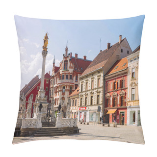 Personality  Maribor, Slovenia - April 29, 2018: Town Hall And Plague Column On The Square In Maribor In Slovenia Pillow Covers