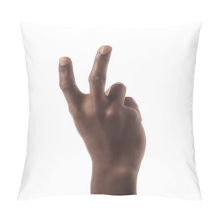 Personality  Partial View Of African American Man Showing Number 2 In Sign Language Isolated On White Pillow Covers