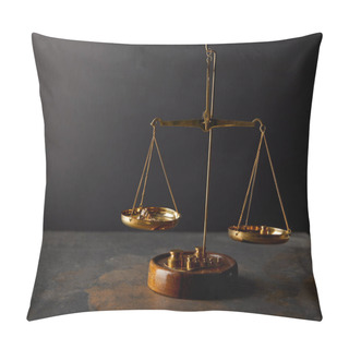 Personality  Golden Stones On Scales On Marble Table And Dark Background Pillow Covers