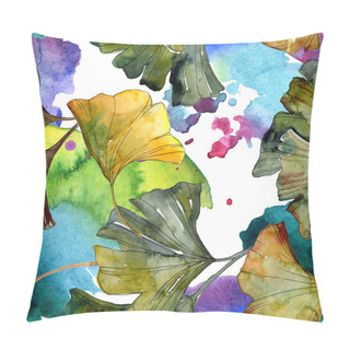 Personality  Yellow And Green Ginkgo Biloba Foliage Watercolor Illustration. Seamless Background Pattern.  Pillow Covers