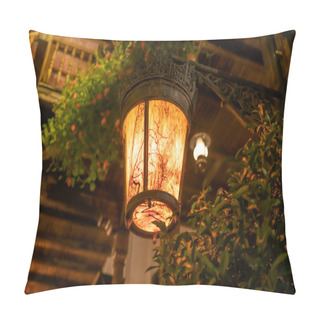Personality Lamppost With Warm Light And Rustic Design On A Street In Bucharest, Lighting The Way Pillow Covers