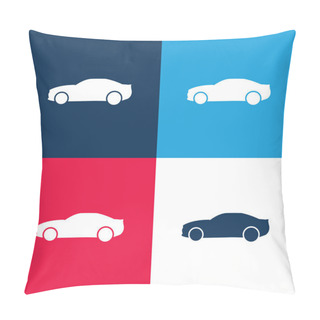 Personality  Black Big Car Side View Blue And Red Four Color Minimal Icon Set Pillow Covers
