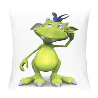 Personality  Cute Cartoon Monster Thinking About Something. Pillow Covers
