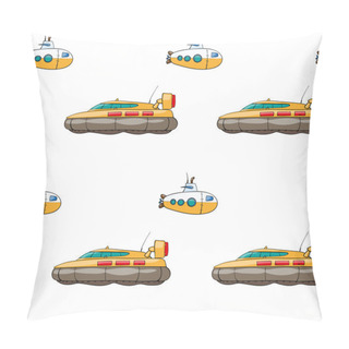 Personality  Seamless Pattern. Hand Drawn Water Transpor. Kids Toy Hovercraft, Submarine Pillow Covers