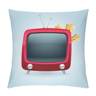 Personality  Vector Red Retro Tv Set. Pillow Covers