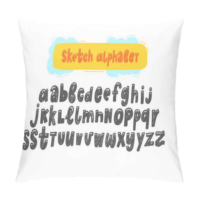 Personality  Hand draw vector sketch funny english Alphabets. Cute handwritten vector english alphabet, funny hand drawn typeface, uppercase letters pillow covers