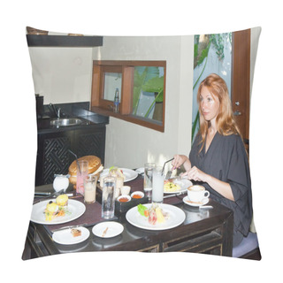 Personality  The Young Beautiful Woman Eats On A Country House Pillow Covers