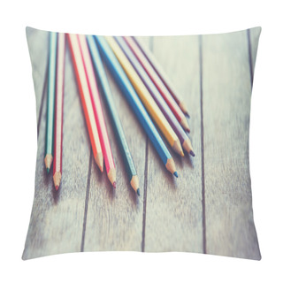 Personality  Color Pencils. Photo In Vintage Color Image Style. Pillow Covers