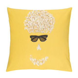 Personality  Stereoscopic 3d Glasses And Fresh Popcorn Isolated On Yellow Pillow Covers