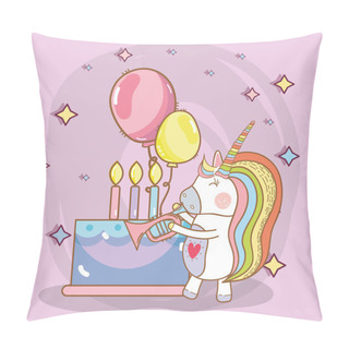 Personality  Kids Birthday Party With Unicorn Cartoon Vector Illustration Graphic Design Pillow Covers