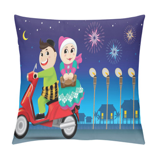 Personality  A Couple Is On The Way Back To Their Hometown, Ready To Celebrate Raya Festival With Their Family. Pillow Covers
