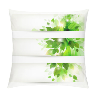 Personality Set Of Three Banners With Fresh Green Leaves Pillow Covers
