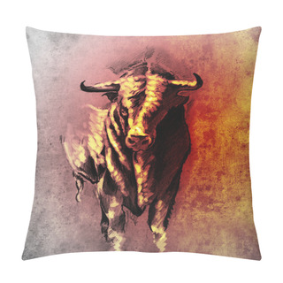 Personality  Sketch Of Tattoo Art, Spanish Bull, Dangerous Bull With Beaked H Pillow Covers