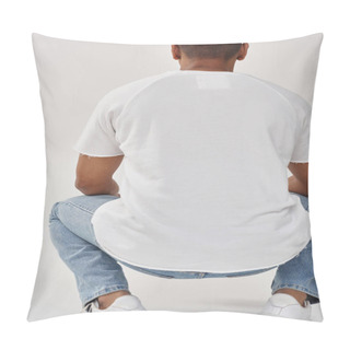 Personality  Stylish African American Man In Trendy Casual Jeans And White T-shirt, Copy Space For Advertising Pillow Covers