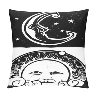 Personality  Woodcut Moon And Sun Pillow Covers